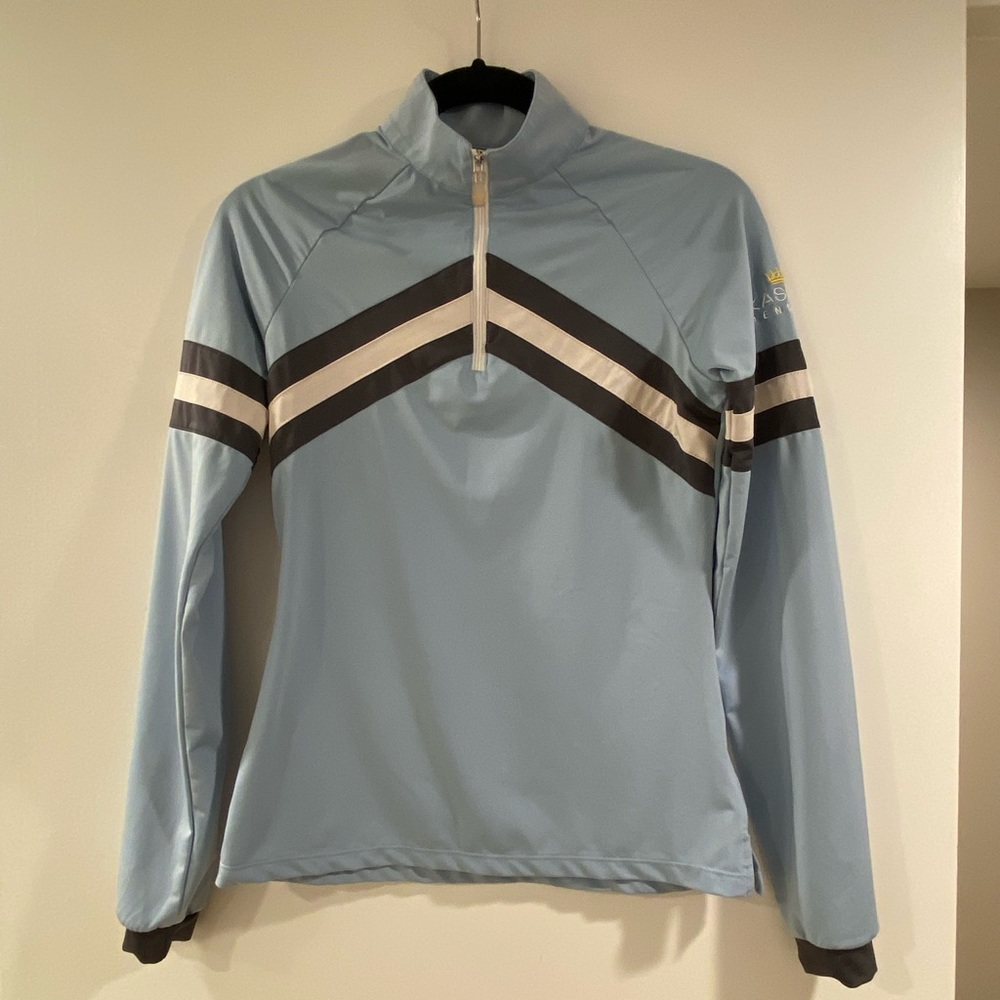 Light Blue Half-Zip Performance Top with Chevron Stripes